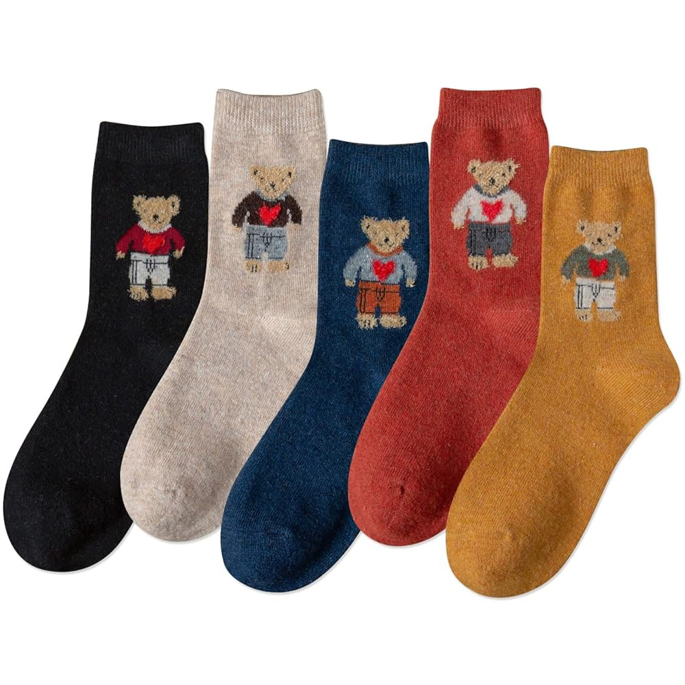 IIG Cute Warm Wool Socks for Women Super Cozy Thick Crew Winter Socks Gifts, 5 Pairs | Amazon (US)