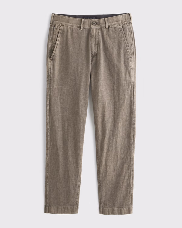 Straight Linen-Blend Fixed Waist Pant | Abercrombie & Fitch (US)