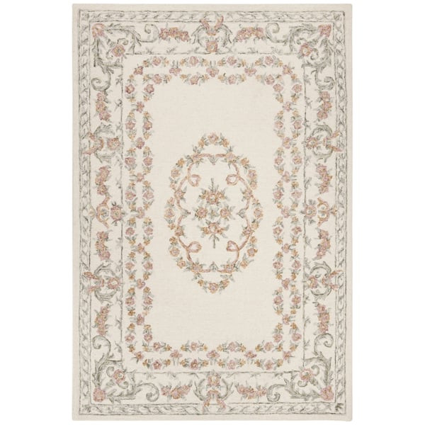 Aubusson AUB-102 Ivory/Pink (A) Wool Hand-Tufted Area Rug | Rugs Direct