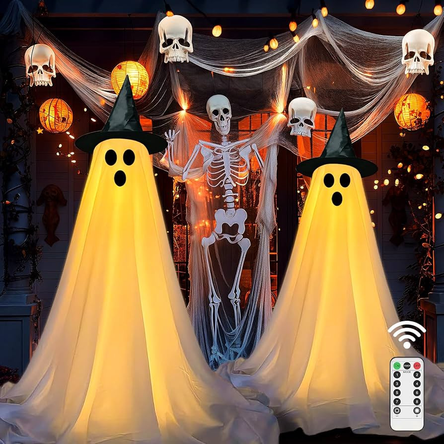 2 Pack Halloween Ghost Decorations Outdoor with Remote, Light Up Ghosts Kit with Reinforced Stand... | Amazon (US)