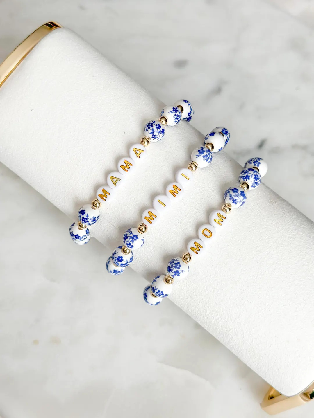 Personalized Beaded Mama Bracelet, Blue Floral Pattern, Custom Mimi Gift, Mother’s Day Gift | Etsy (US)