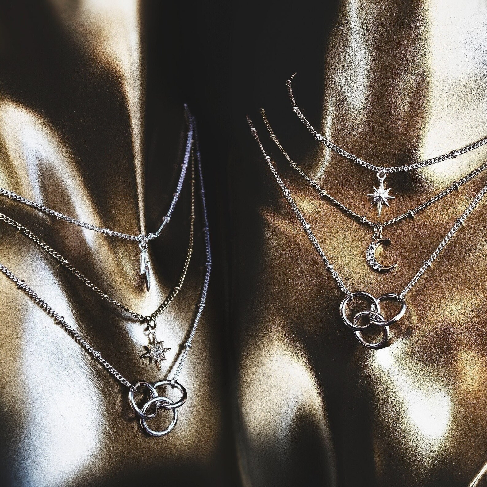 Mate Dainty Lightning Star Moon Interlocking Rings 14k Gold Silver Plated 16",18",20" Multicolor ... | Etsy (US)