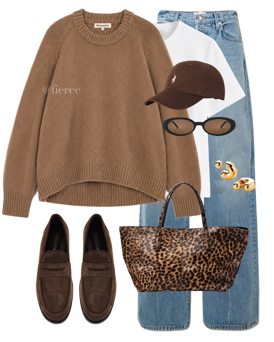 Brown jumper blue jeans chocolate brown hat brown suede loafers leopard tote bag

#LTKuk #LTKautumn #LTKeurope