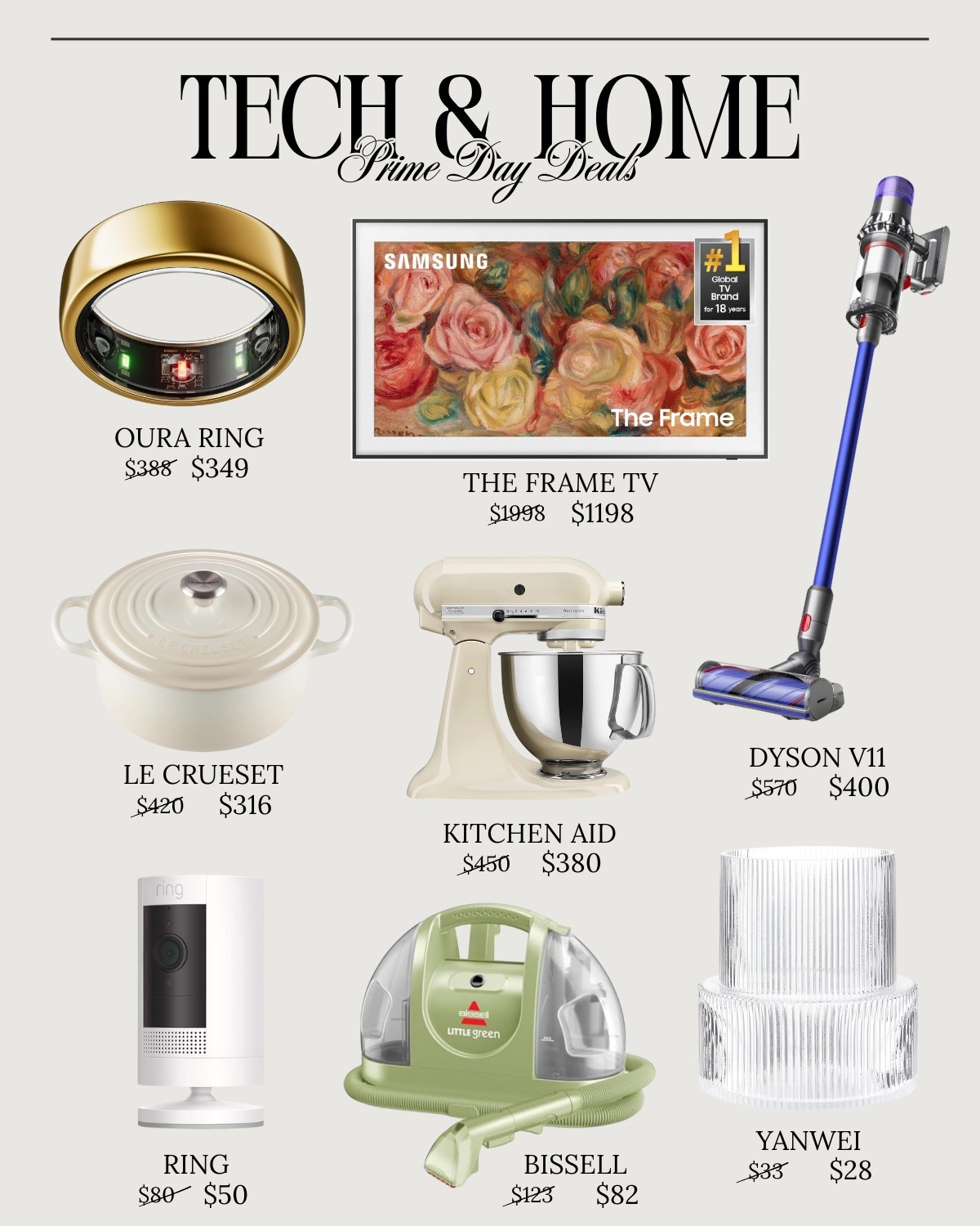 Chic home + tech deals that actually elevate your space 👏🏼

The Frame TV, Le Creuset, Dyson vacuums, KitchenAid mixers—Prime Day 2025 came through.

🖤 Save, shop, and thank me later—these prices don’t last.

#PrimeDayHome #AmazonPrimeFinds #LTKHome #LTKTechDeals #HomeGoals #InfluencerDeals 

#LTKSaleAlert #LTKHome