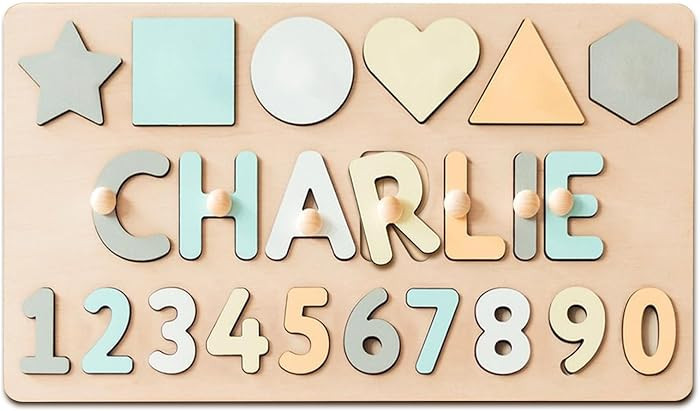 Name Puzzle for Kids Personalized Baby Gifts Wooden Toys Puzzles for Toddlers 1-3 Shapes Number P... | Amazon (US)