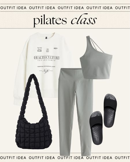Pilates class outfit idea ✨ matching legging set, slides, tote and sweatshirt 

#LTKfitness #LTKfindsunder50 #LTKfindsunder100