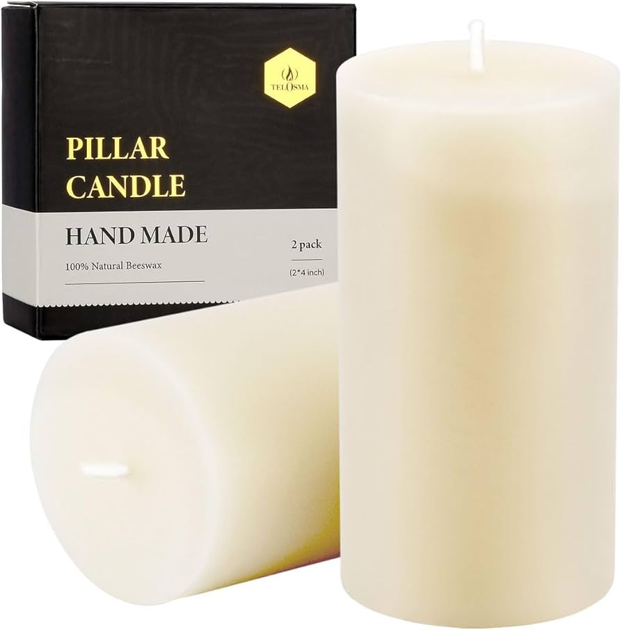 Natural Beeswax Pillar Candle 2x4 inch, Smokeless and Long Lasting (22-27 Hours) Pure Beeswax Can... | Amazon (US)