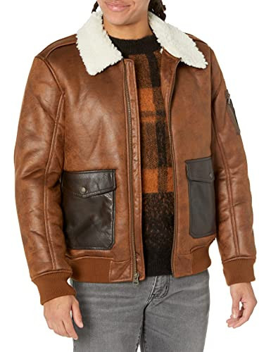 Levi's Men's Faux Leather Aviator Bomber Jacket (Regular & Big & Tall Sizes), Brown, Large | Amazon (US)