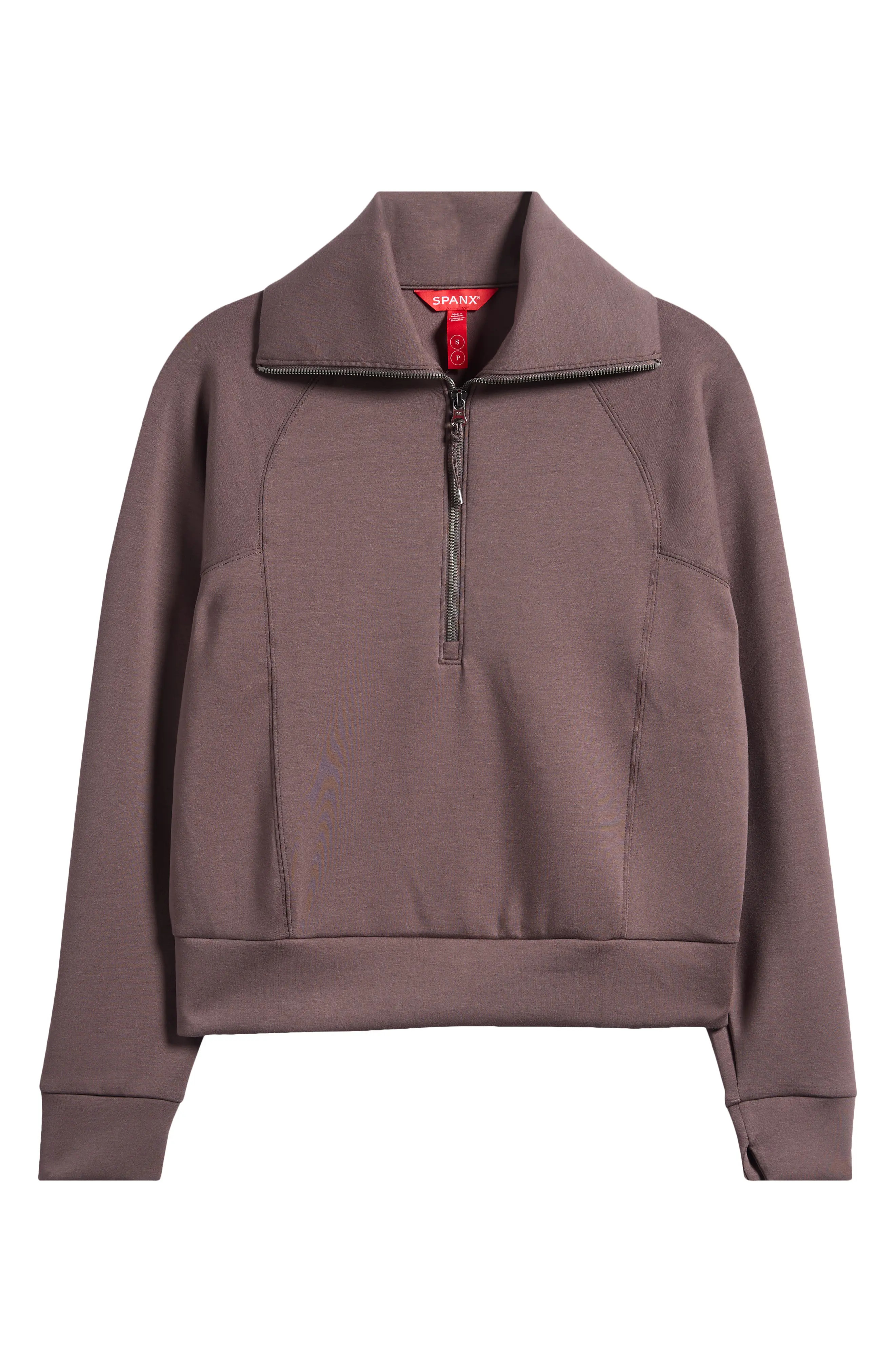 SPANX® AirEssentials Half Zip Sweatshirt in Very Black at Nordstrom, Size Medium | Nordstrom