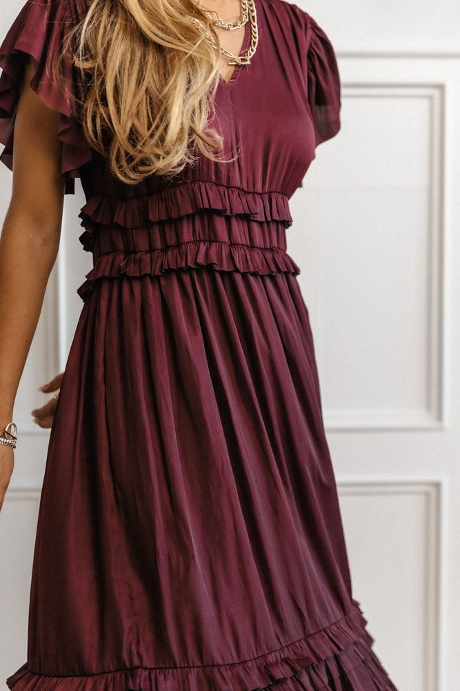 Willa Ruffle Dress in Burgundy - böhme | Böhme US