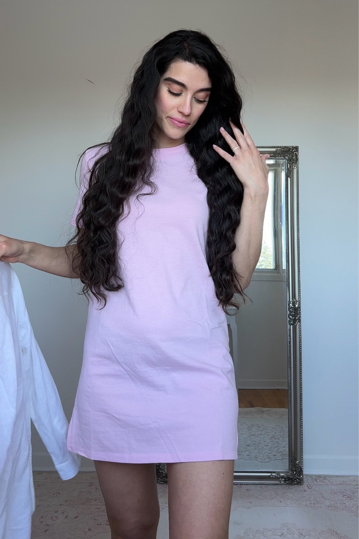 Pink tshirt dress 
Spring outfit 
Casual beach day outfit 
Florida outfit 
White sandals , sandals 

#LTKtravel #LTKfindsunder50 #LTKstyletip