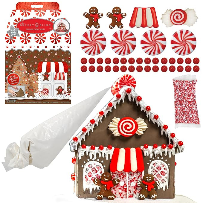 Chocolate Peppermint Gingerbread House Kit - Pre-Baked Chocolate Cookies, Quick-Dry Icing, Edible... | Amazon (US)