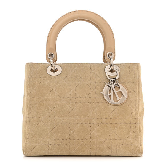 Suede Cannage Medium Lady Dior Beige | FASHIONPHILE (US)