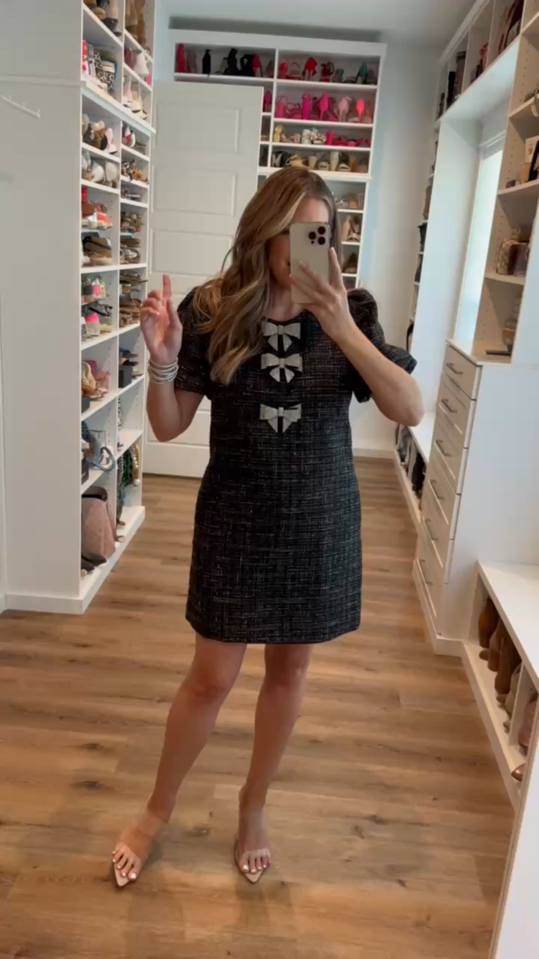 Fall wedding season is here. Chic Amazon dresses in rich fall colors that are perfect for weddings and every special occasion.  In a medium bow detail tweed dress, clear heels and accessories- fits tts. shop dandy, date night outfit, wedding guest outfit, amazon, budget friendly, designer inspired

#LTKWedding #LTKStyleTip #LTKSeasonal