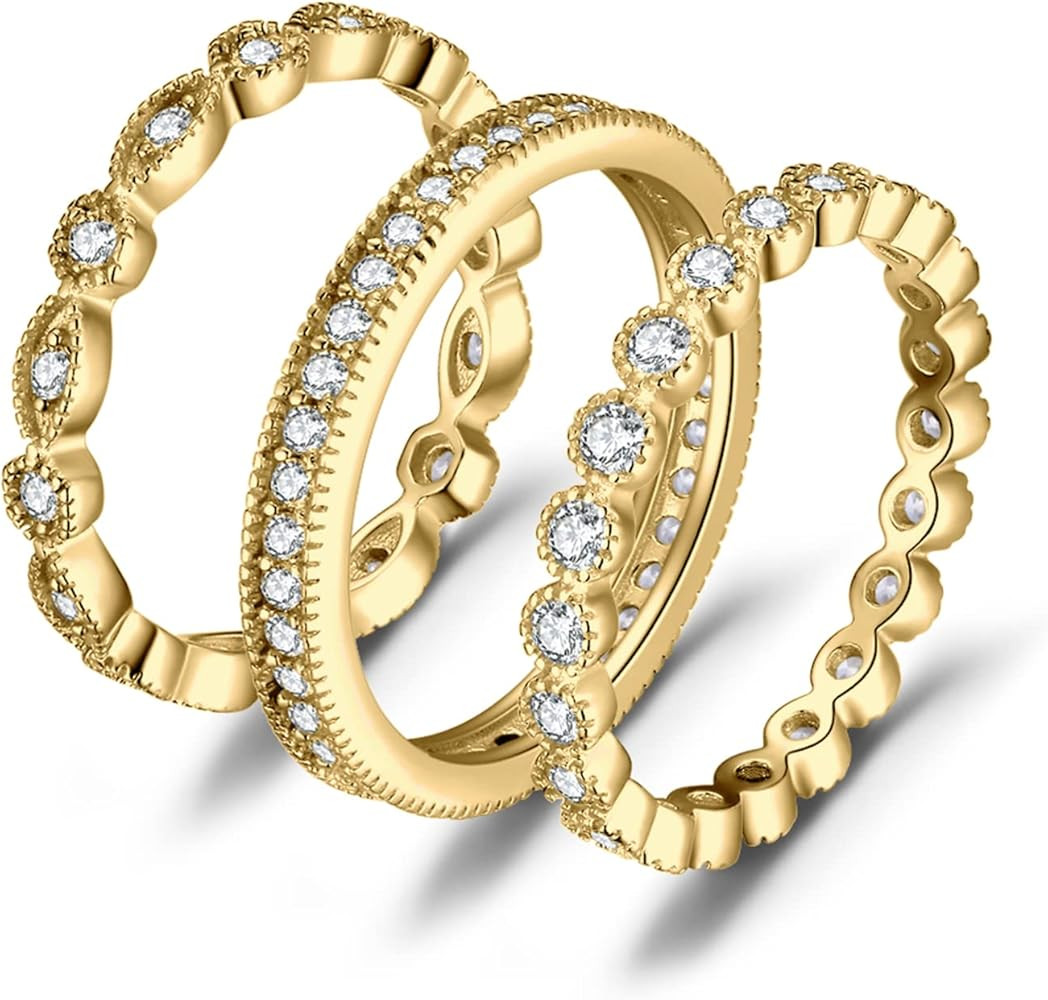 JewelryPalace 14K Gold Plated 925 Sterling Silver Rings for Women, Cubic Zirconia Promise Rings f... | Amazon (US)
