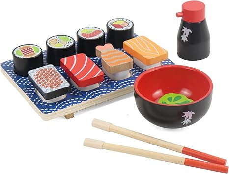 Sushi Slicing Play Food Set, Wooden Pretend Play Kitchen Toys for Kids 3+, Sushi Food Play Learni... | Amazon (US)