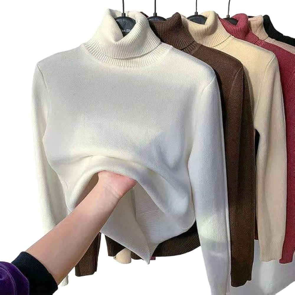 HOCEDO Women's Wool Turtleneck Sweater, Knitted Padded Turtleneck Sweater, Yellow | Amazon (US)