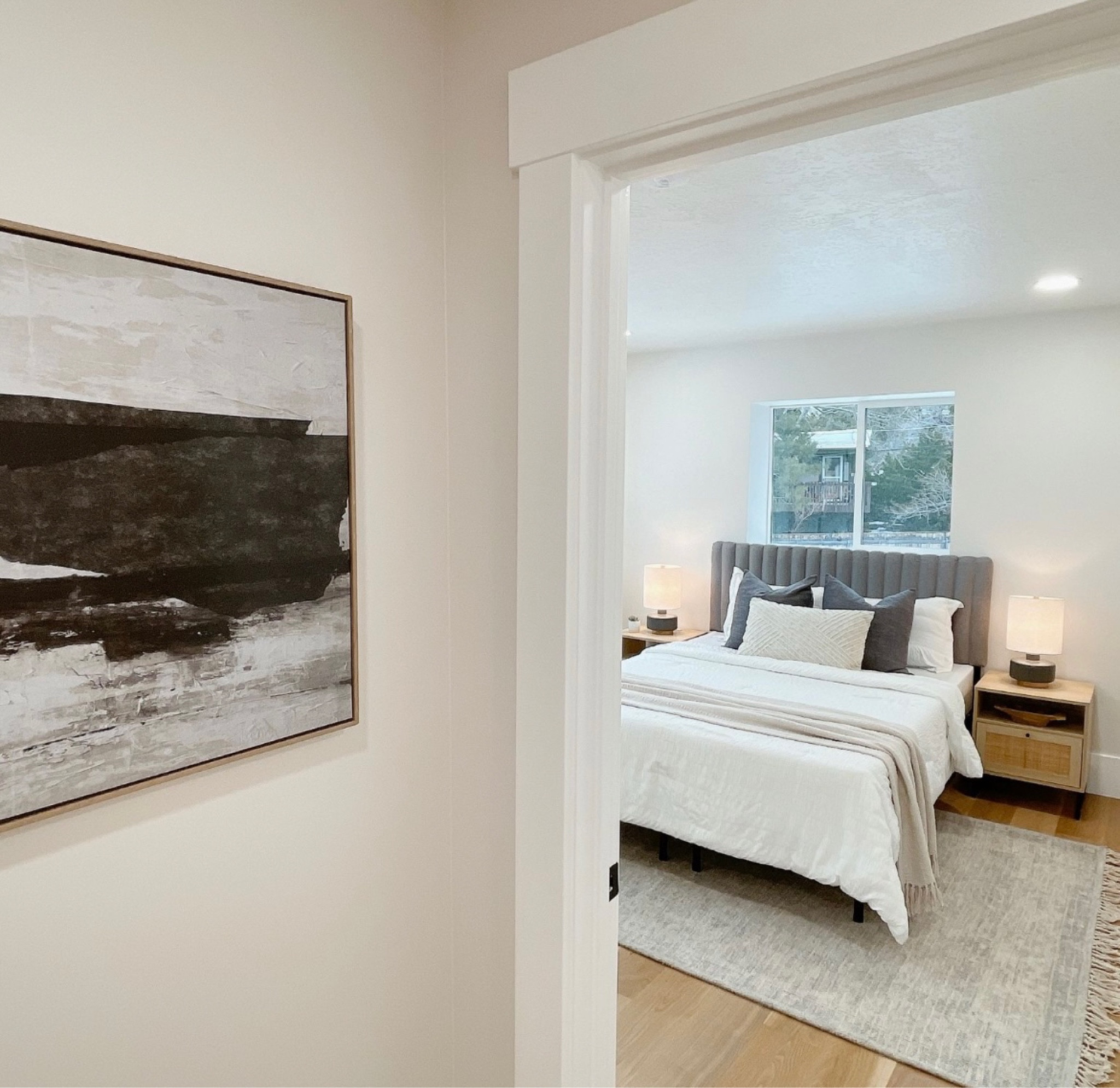 Bedroom, rug, headboard, nightstands, art, decor, interior styling, home staging 

#LTKhome #LTKstyletip