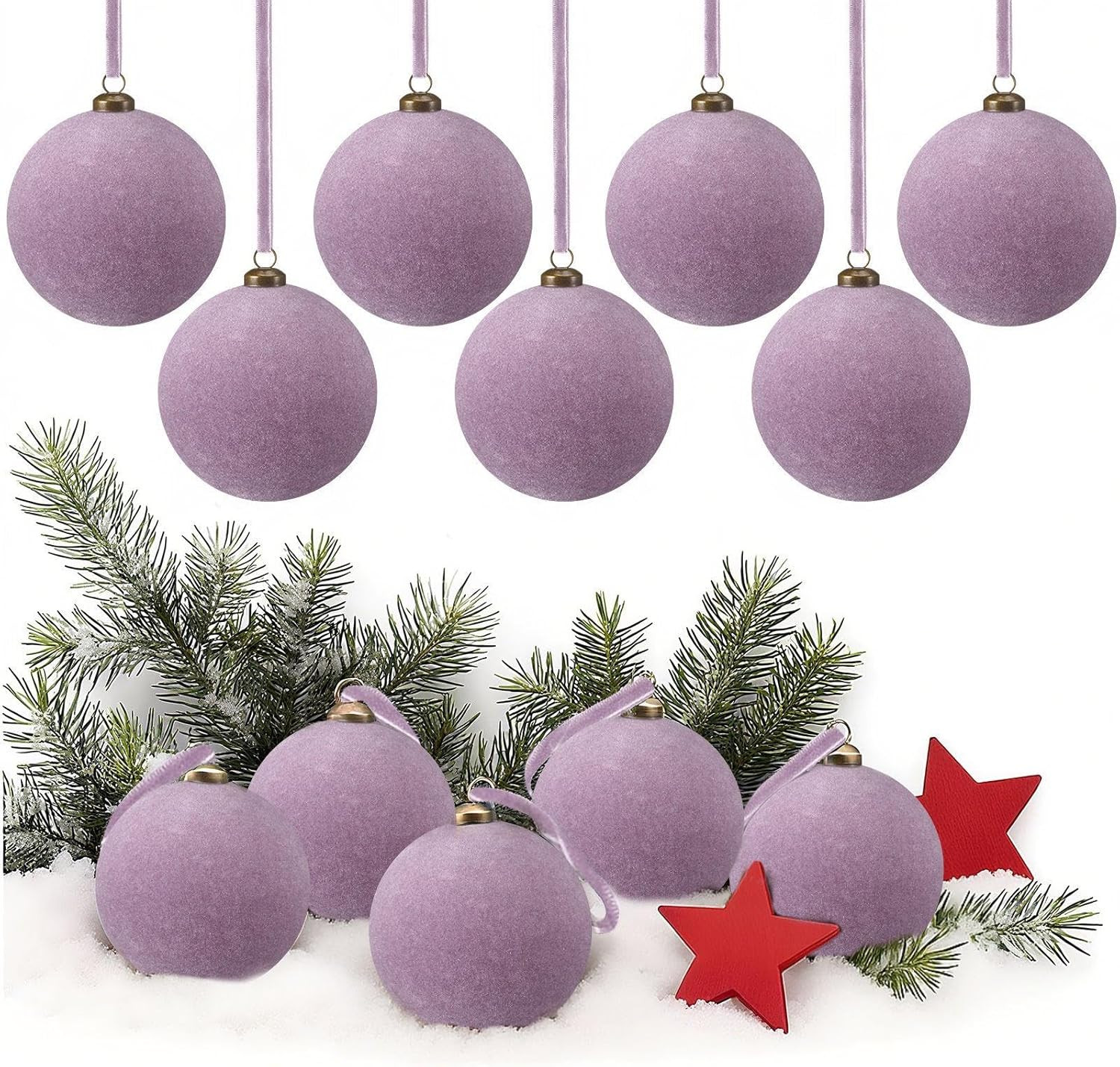 32 Pcs Taro Purple Velvet Christmas Balls Bulk - 3.15 Inch Flocked Christmas Tree Ball Ornaments ... | Amazon (US)