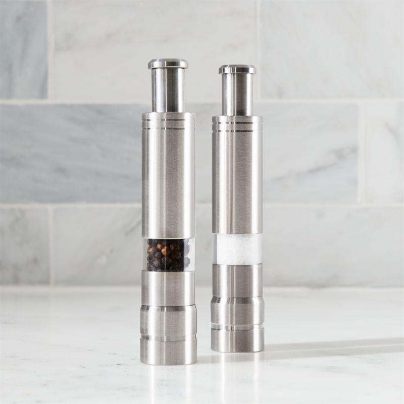 Fletchers' Mill Mini Salt and Pepper Mills | Crate and Barrel | Crate & Barrel