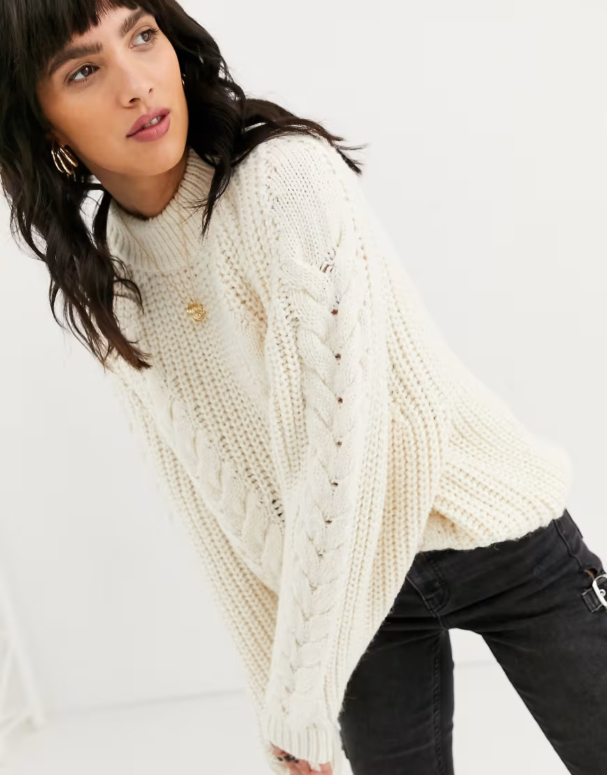 ASOS DESIGN premium oversized cable jumper-Cream | ASOS (Global)