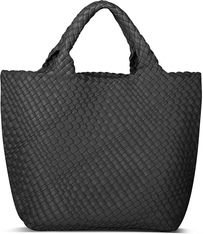 Womens Vegan Leather Woven Bag with Purse, Fashion Handmade Beach Tote Bag Top-handle Handbag | Amazon (US)