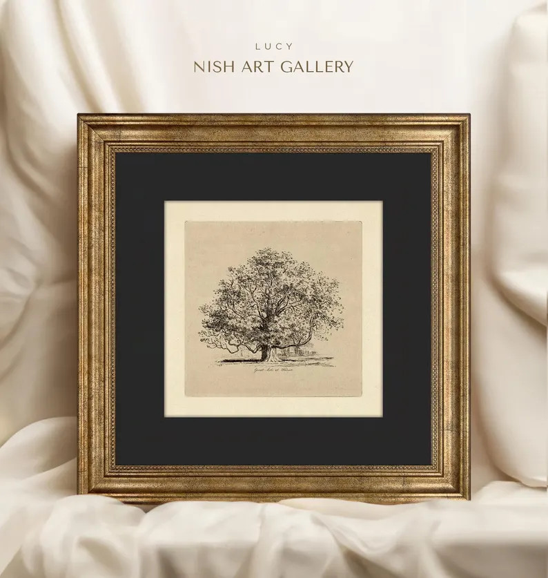 Tree Sketch Art Print: Gold Frame, Black Mat, Vintage Forest Drawing #614 | Etsy (Global)