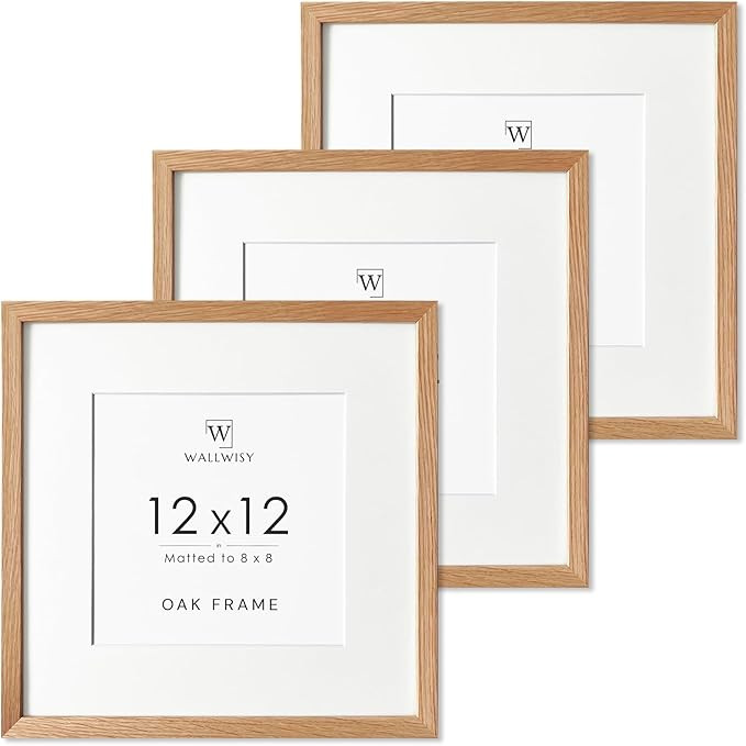 12x12 Frame, Oak Wood 12x12 Picture Frame with Mat to 8x8, 12 x 12 Wooden Frames for Wall, Set of... | Amazon (US)