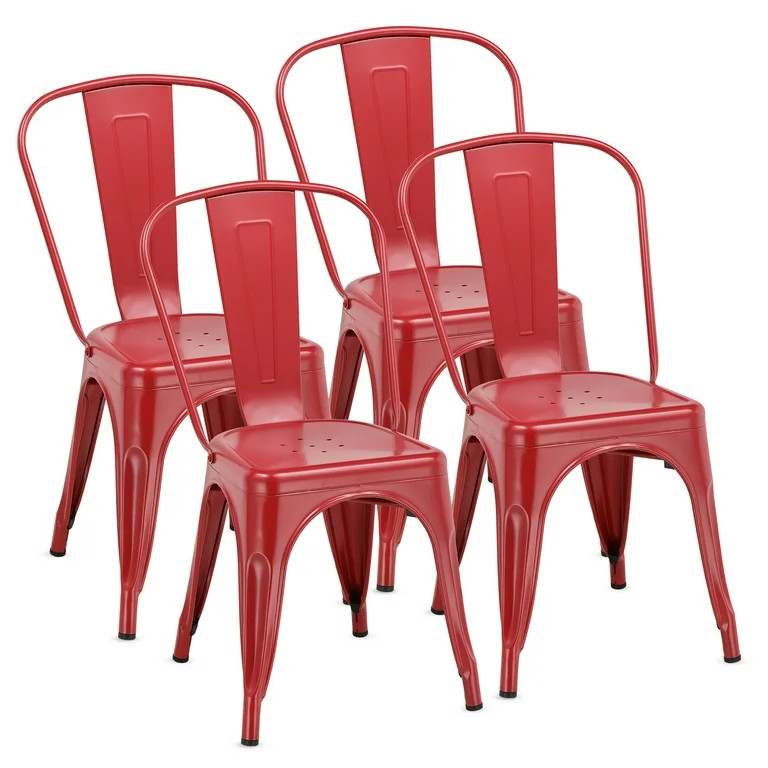 COMHOMA Metal Dining Chair Industrial Modern Iron Stackable Bistro Chair Set of 4,  Red | Walmart (US)