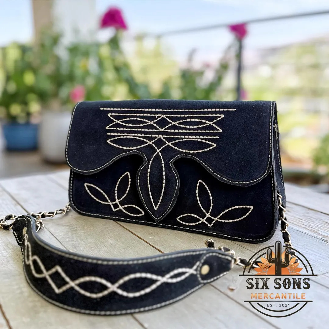Handmade Leather Purse, Black Suede Bag, Suede Leather Purse, Suede Shoulder Bag, Boot Stitch Wes... | Etsy (US)