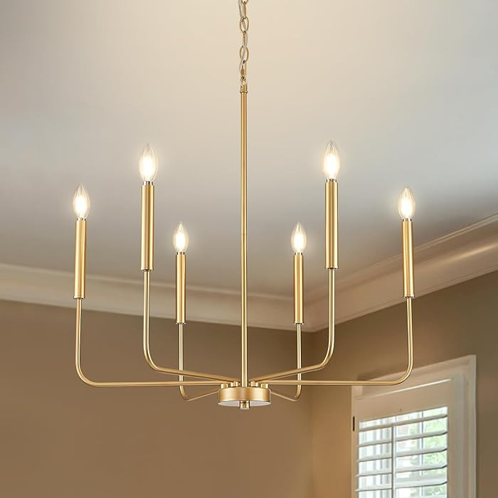 Modern Gold Chandelier for Dining Room,Metal 6-Light Kitchen Light Fixtures,Farmhouse Candle Hang... | Amazon (US)
