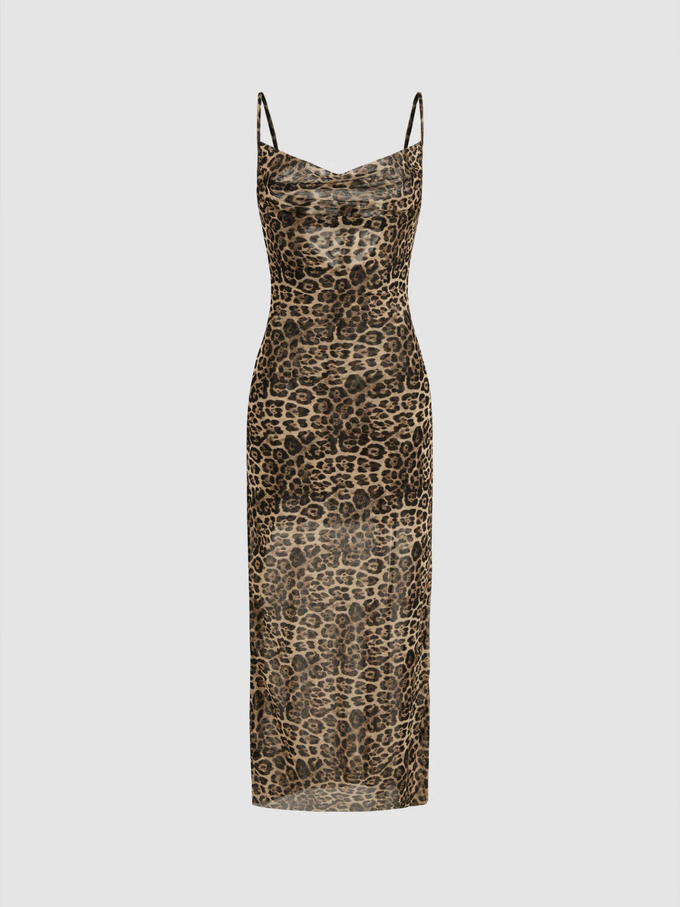 Vestido Maxi de Leopardo con Cuello de Malla | Cider