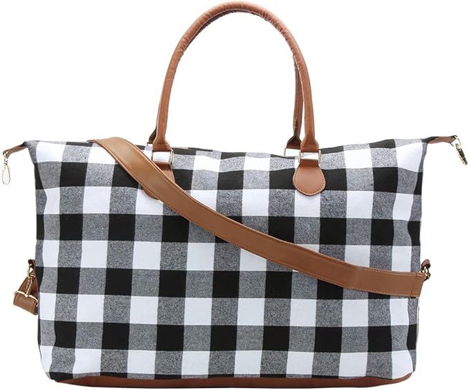 Buffalo Plaid Weekender Bag Duffle Bag For Women Large Travel Tote Bag Overnight Weekend Bags Wit... | Amazon (US)
