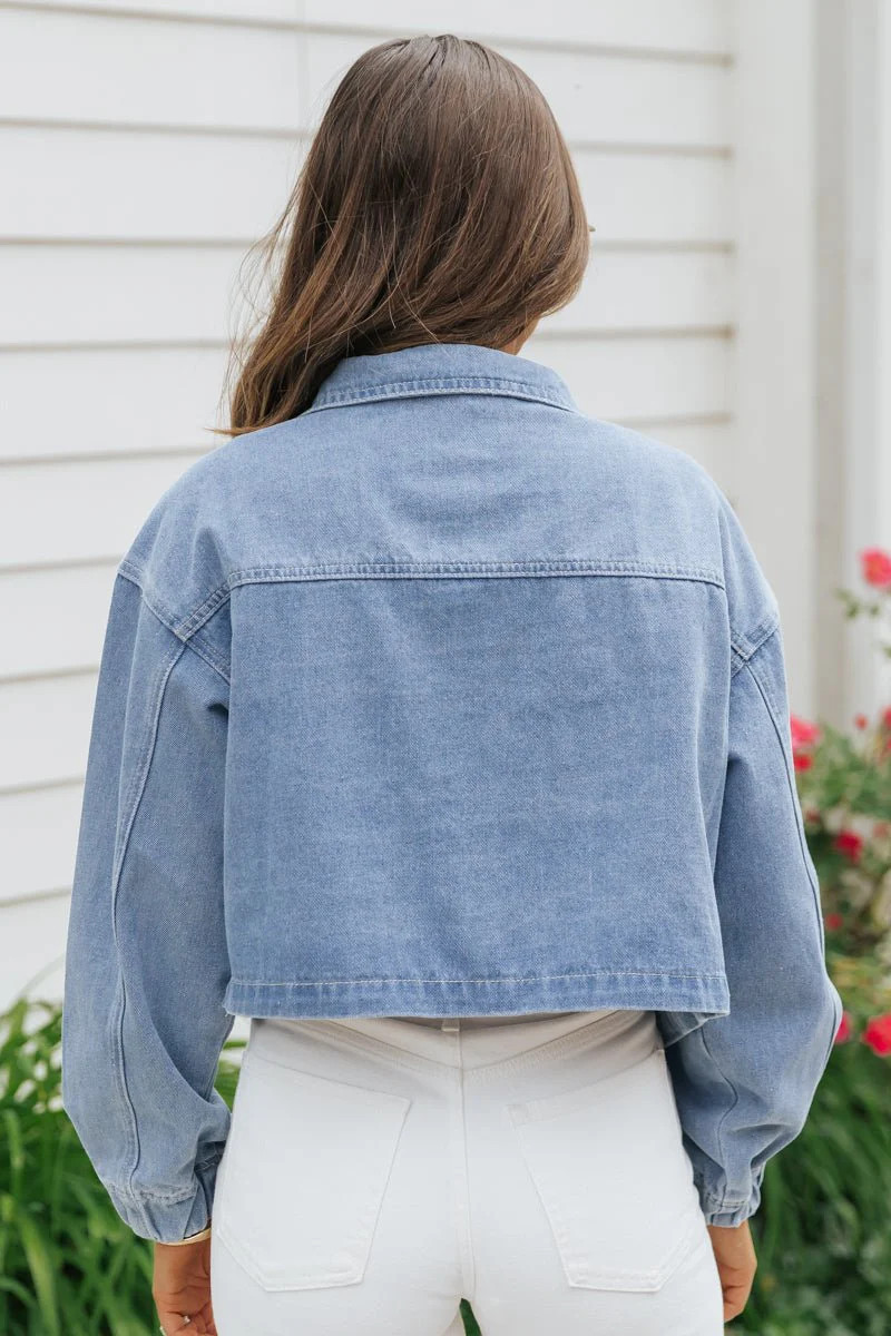 Denim Cropped Bomber Jacket | Magnolia Boutique