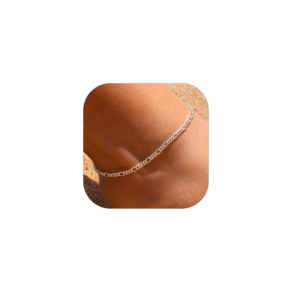 ChicSilver 925 Sterling Silver Ankle Bracelet for Women, Simple Cuban Link/Figaro/Twist Rope Chai... | Amazon (US)
