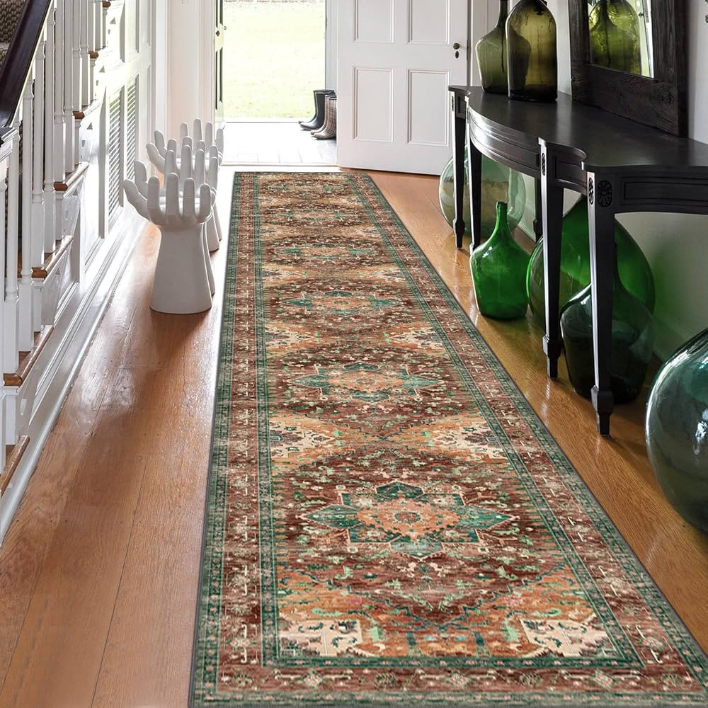 Washable Runner Rug, 2'3" x 14' Non-Slip Boho Vintage Hallway Rug Runner with Rubber Backing, Sta... | Amazon (US)