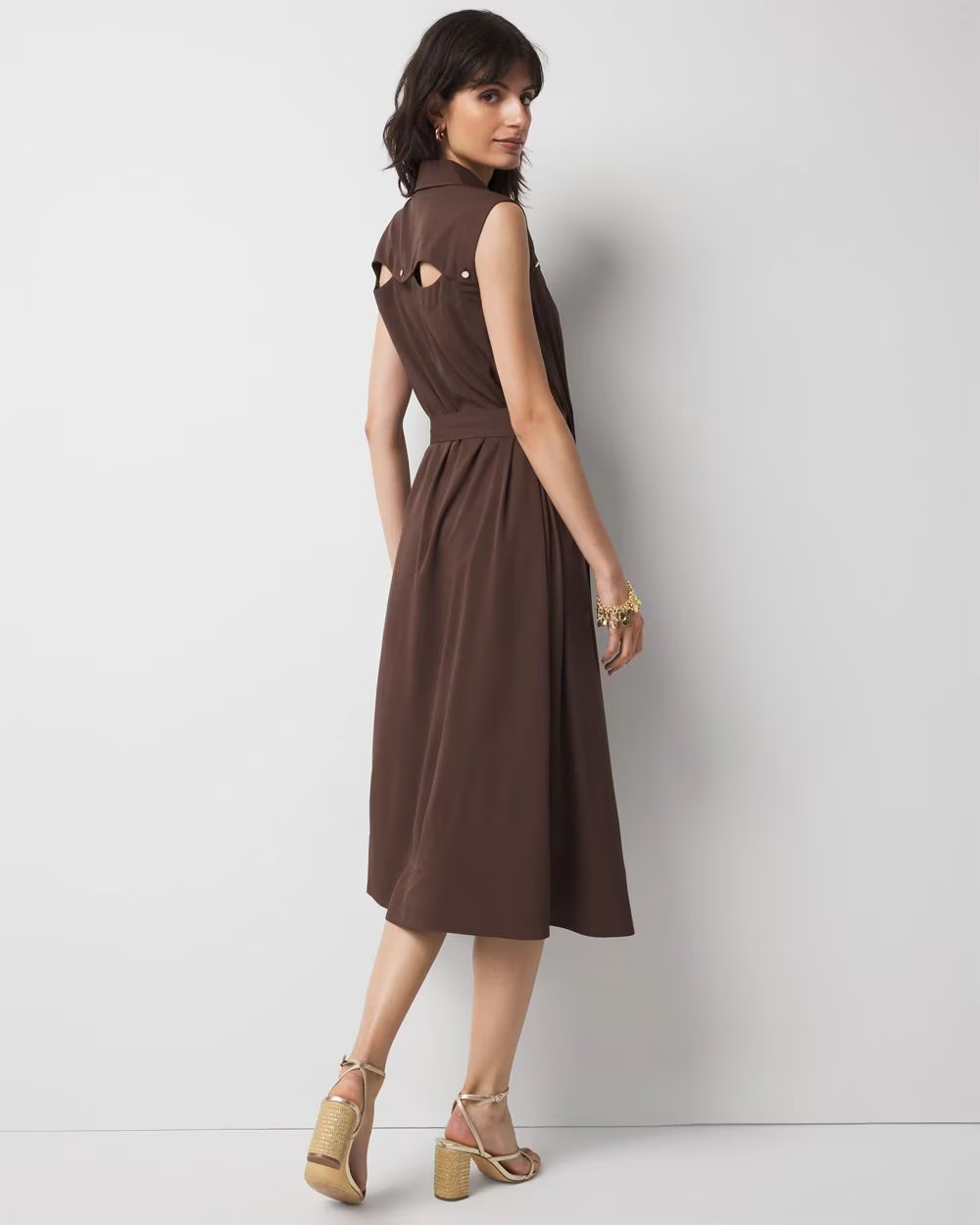 Sleeveless Cutout Pleated Midi Dress | White House Black Market