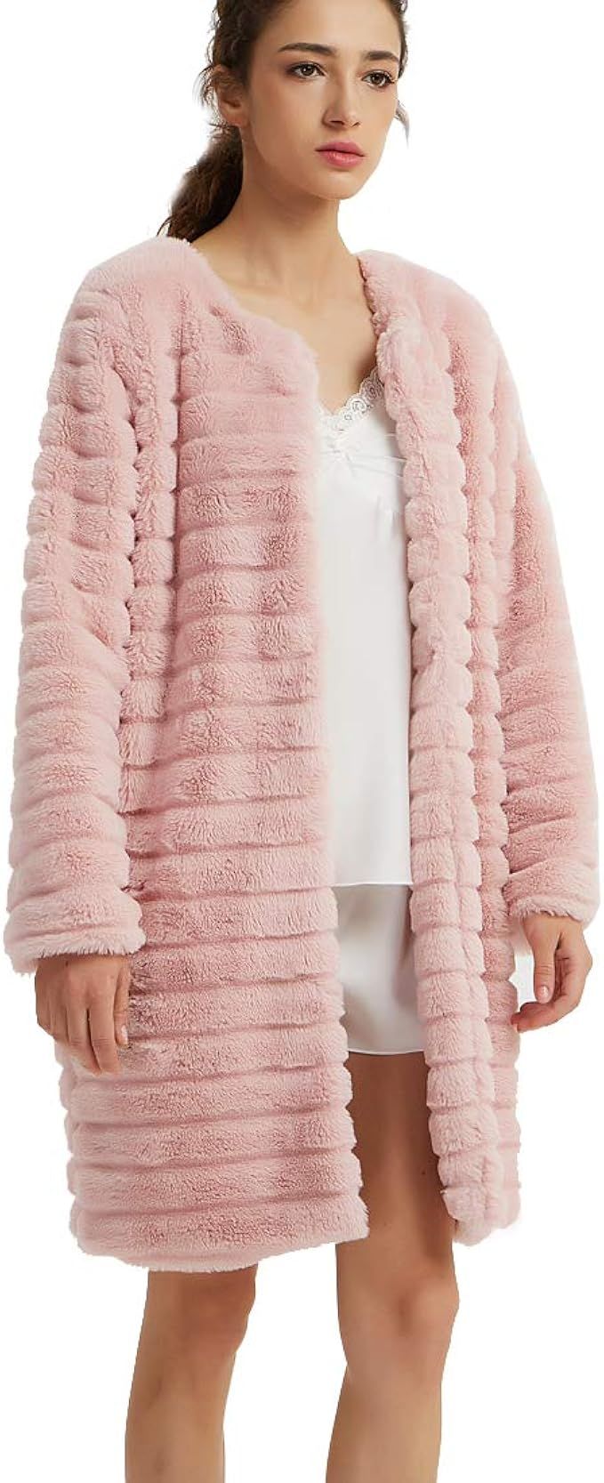 New Dance Women's Short Faux Fur Coat Long Sleeve Luxury Pink Winter Parka Outwear | Amazon (US)
