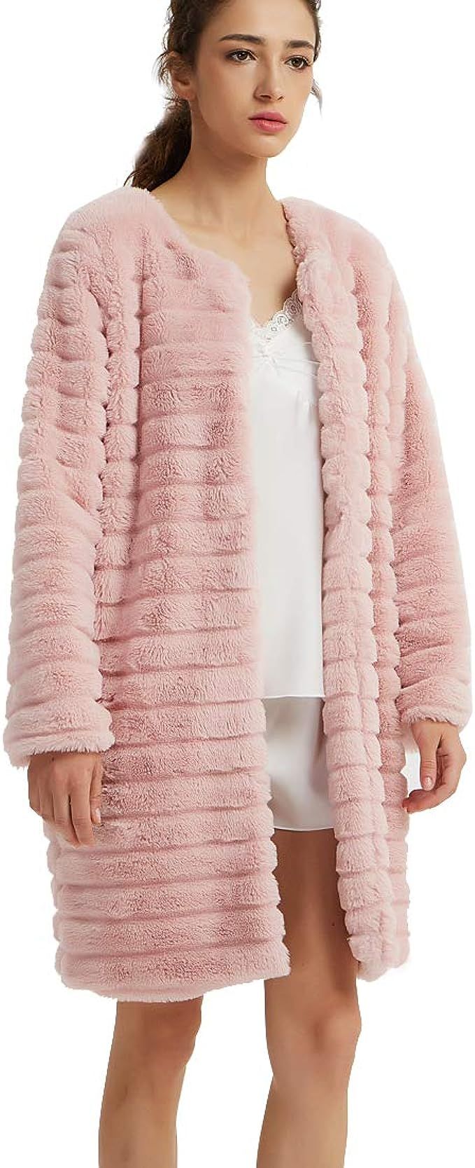 New Dance Women's Short Faux Fur Coat Long Sleeve Luxury Pink Winter Parka Outwear | Amazon (US)