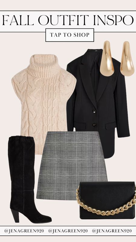 Fall Outfit Inspo | Cable Knit Sweater | Blazer Jacket | Plaid Mini Skirt | Black Suede Boots | Gold Clutch 

#LTKworkwear #LTKfindsunder100 #LTKstyletip
