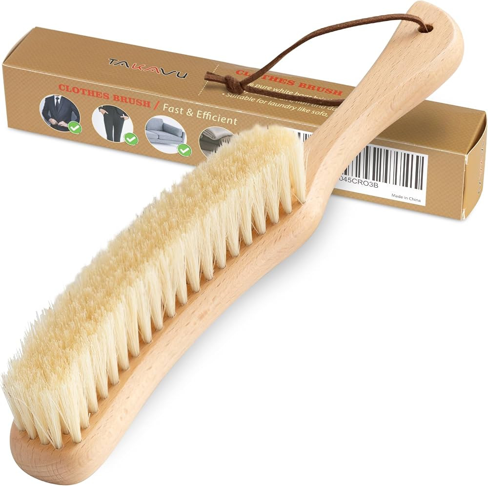 TAKAVU Premium Clothes Brush Hat Brush with White Boar Bristle - Large Beech Wood Handle - Perfec... | Amazon (US)