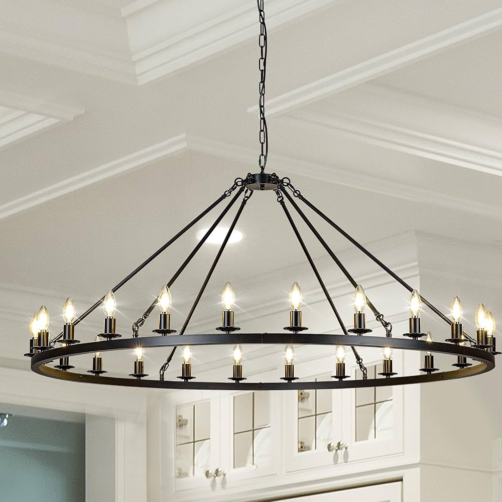 Black Wagon Wheel Chandelier 53-Inch 24-Light,Extra Large Round Rustic Farmhouse Chandelier Metal... | Amazon (US)