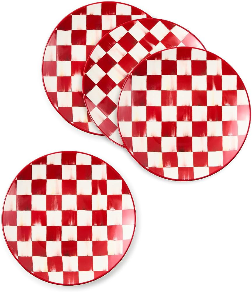 MACKENZIE-CHILDS Set of 4 Stoneware Salad Plates, Decorative Dinnerware Plate, 7.5 Inches, Red-an... | Amazon (US)