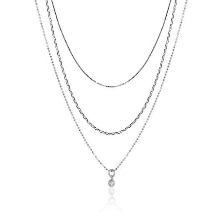 Brilliance Fine Jewelry Sterling Silver 3 Layer CZ Charm Necklace Set 16 +2 ; 18 +2 ; 20 +2 | Walmart (US)