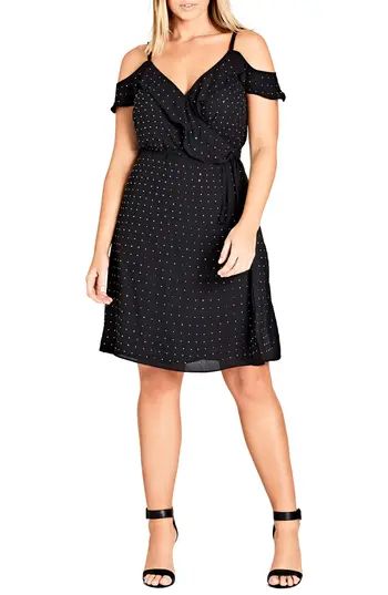 Plus Size Women's City Chic Flirty Bling Cold Shoulder Ruffle Fit & Flare Dress | Nordstrom