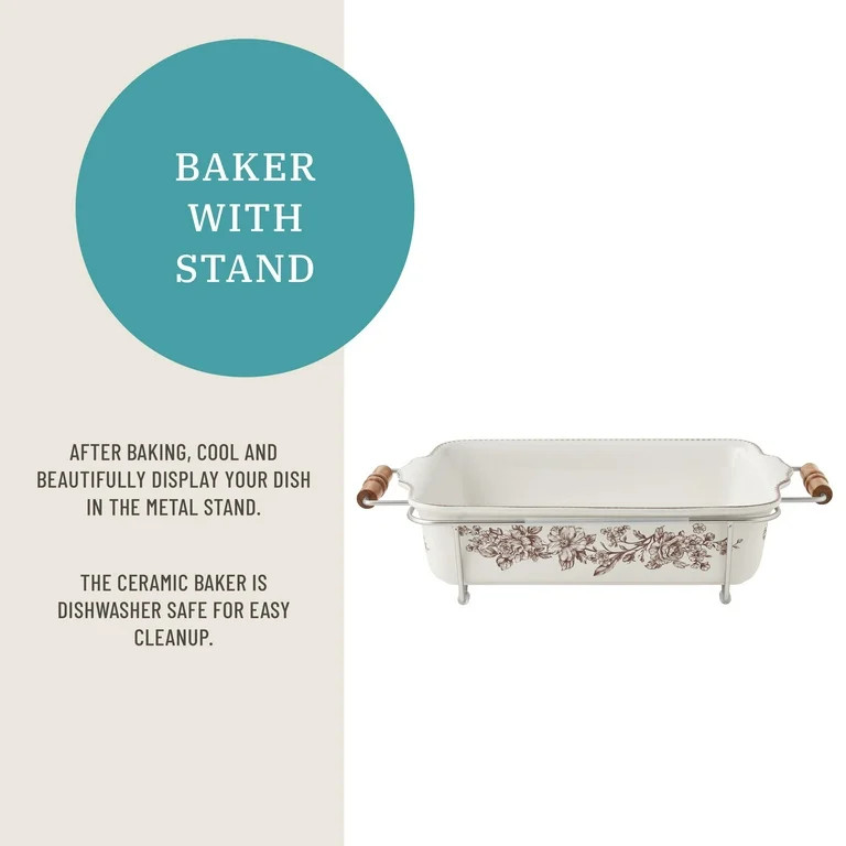 The Pioneer Woman Agatha Stoneware Baker with Stand, Brown - Walmart.com | Walmart (US)