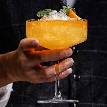 4 Pcs Ribbed Coupe Glasses, 10 oz Vintage Coupe Glass Set, Unique Martini Glass, Classic Cocktail... | Amazon (US)