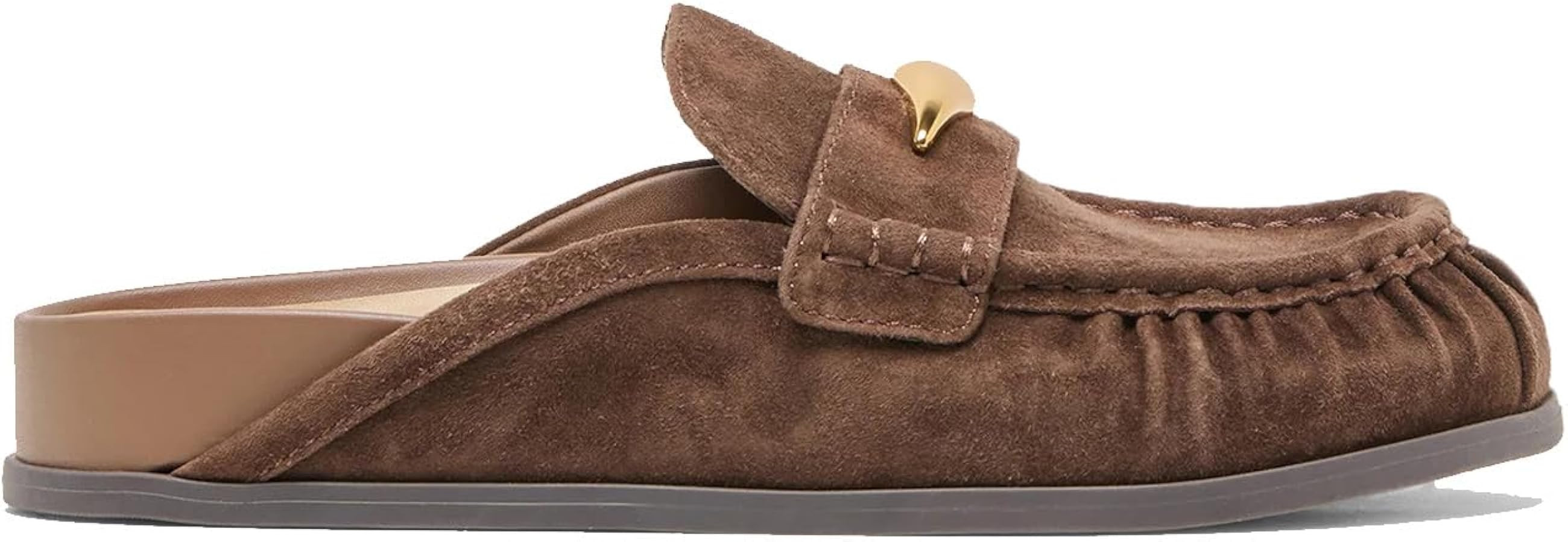 Suede Mule Loafers Slip on Round Closed Toe Backless Slides Loafer Comfortable Casual Fall Winter... | Amazon (US)