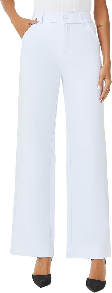 Womens High Waist Wide Straight Leg Trousers Casual Slacks Dress Pants with Pockets | Amazon (US)