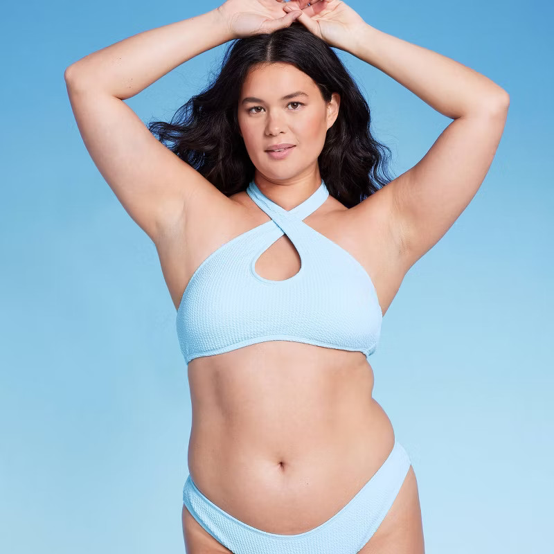 Women's Cross Front Pucker Textured Halter Bikini Top - Wild Fable™ | Target